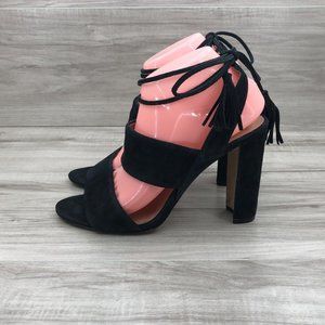 Madewell Heel Sandals Women's 8.5 Black Suede Octavia Wrap Tassel Strap Shoes